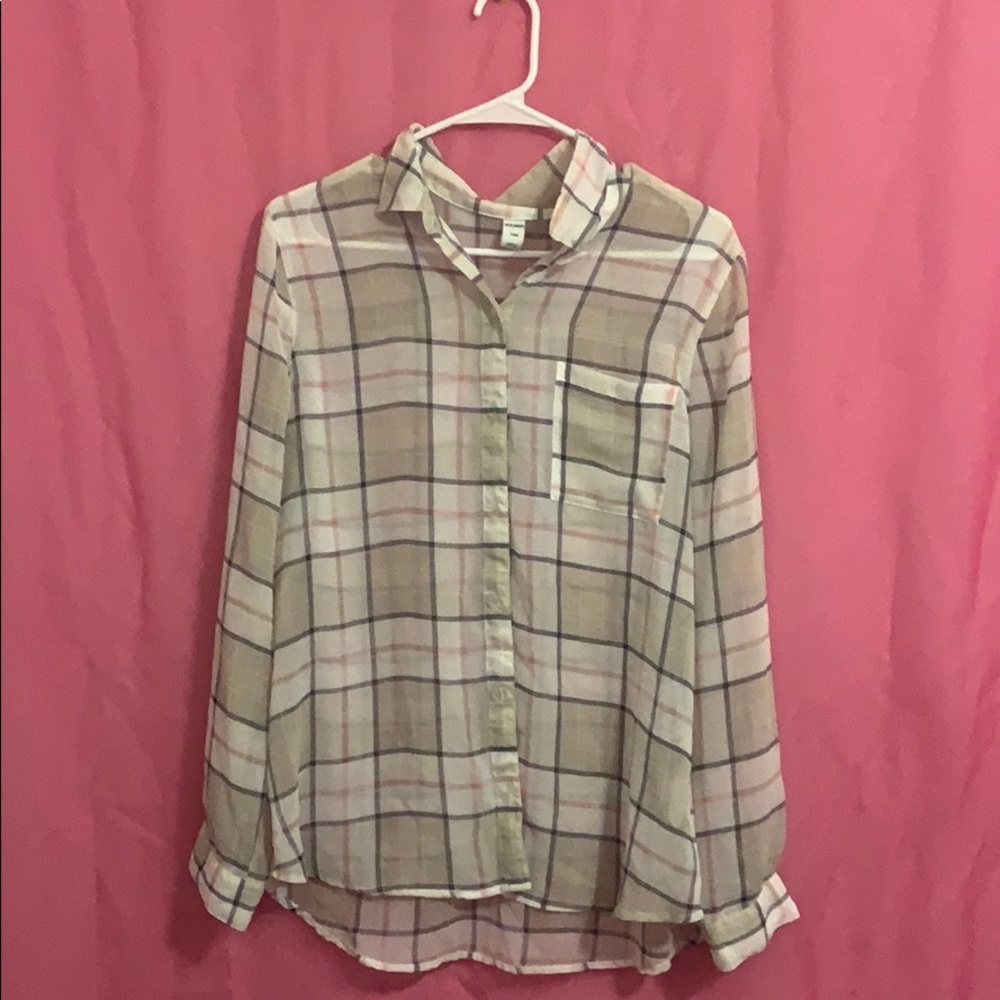 Large Old Navy, long sleeve, button up shirt.